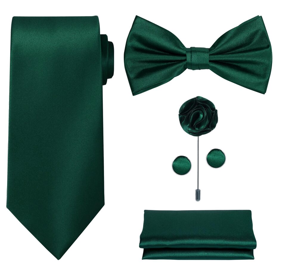 6181 TIE G 5pcs Tie Set in Gift Box : Solid Color Necktie Satin Bow Tie